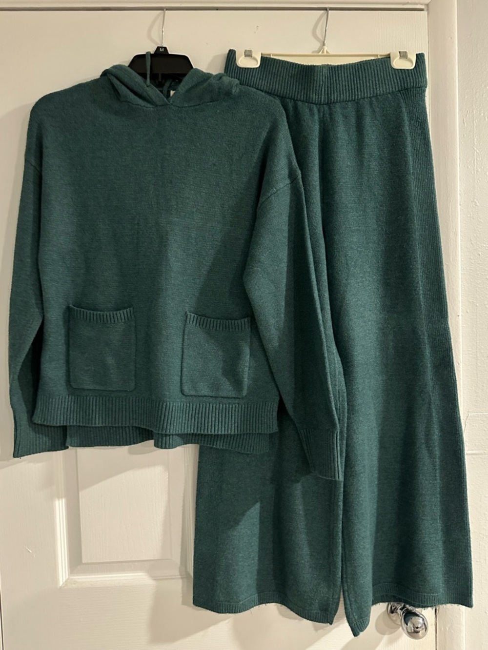 a new day Teal Knit Hoodie and Wide-Leg Pant Set